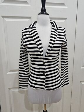 Punk Goth Rue 21 Black & White Striped 2 Button Cotton Blazer Jacket Top S NWT